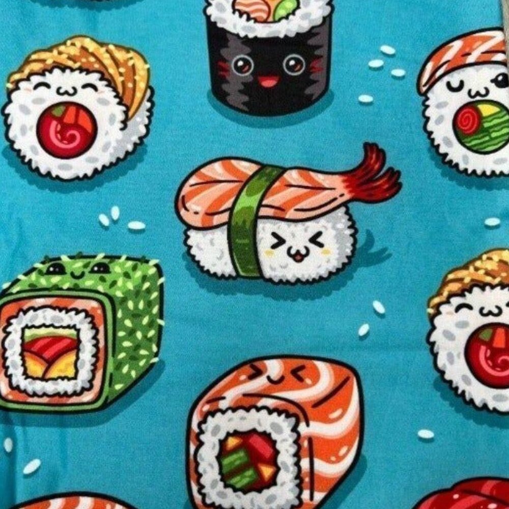Kawaii Sushi Roll Delight Blue Leggings with Yoga Band